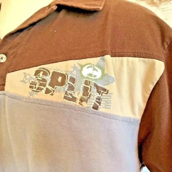 SPLIT Men Short Sleeve Polo Style Collar Brown Gray Casual Shirt Sz Extra Large - Picture 10 of 14